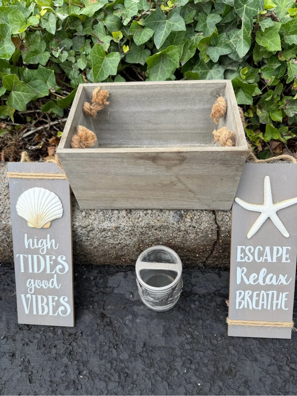 Coastal Gray Wooden Vanity Tray with Rope Accents